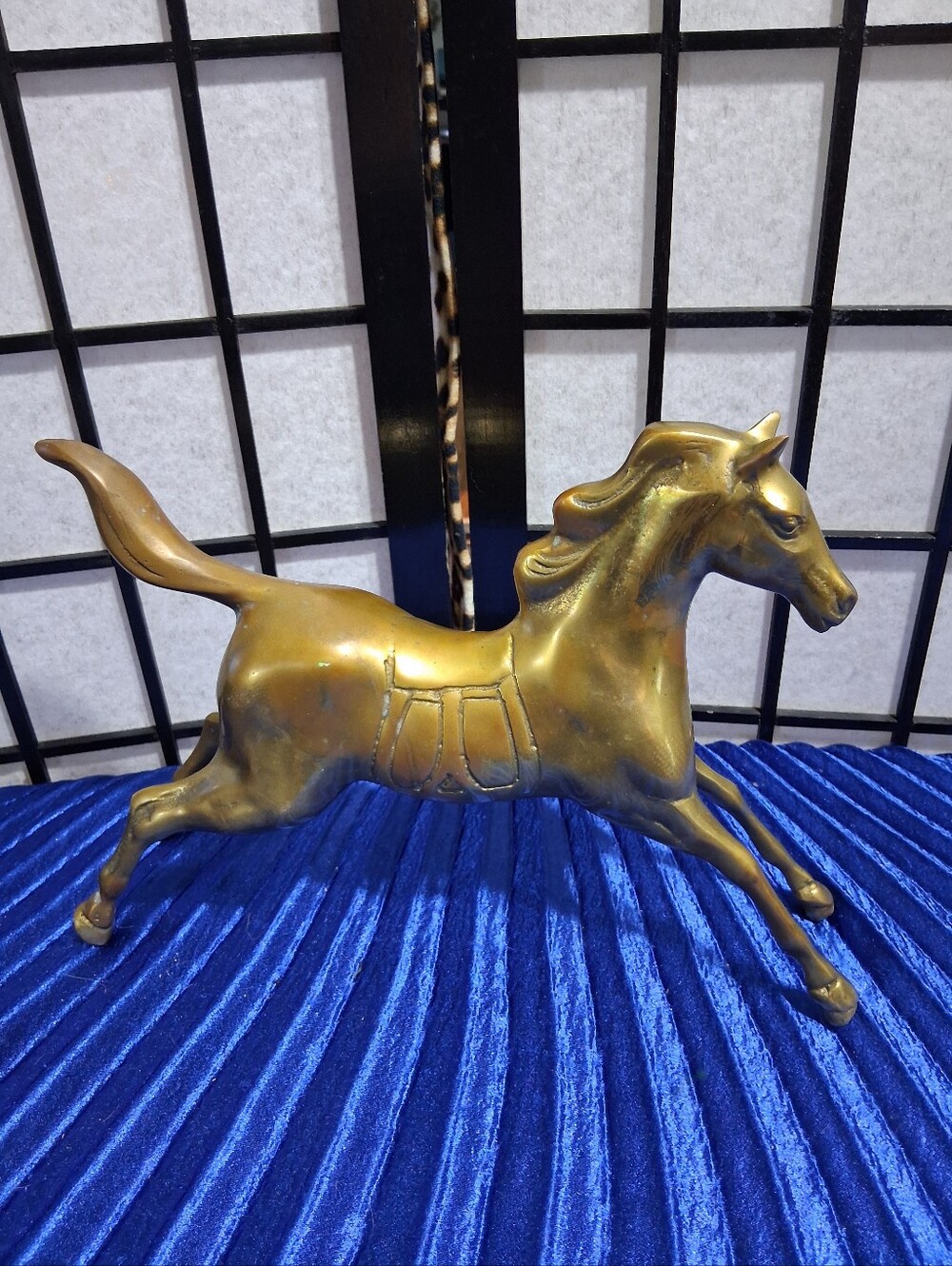 Brass-Tone Galloping Horse Sculpture - Decorative Home Accent